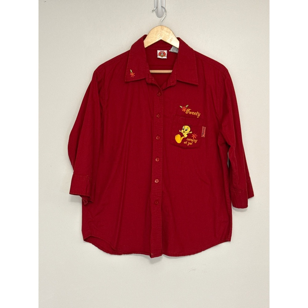Vintage Looney Tunes Tweety Bird Button Up Shirt Womens XL Cartoon 90s Y2K